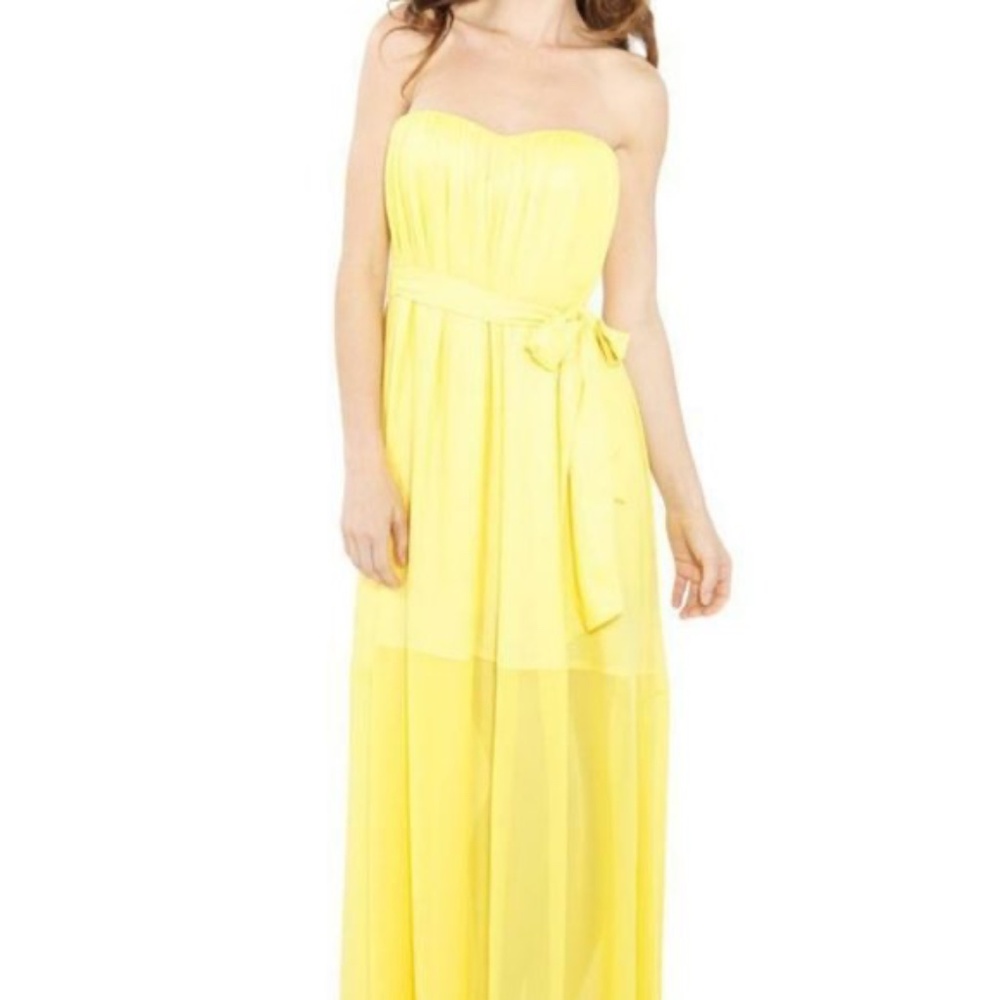 BCBG Max Azria Maras Strapless Gown Glow Belt Sheer Chiffon Yellow - Size 4